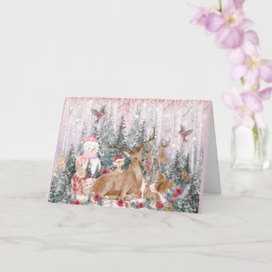 Personalise mother, watercolor Animal Christmas Card