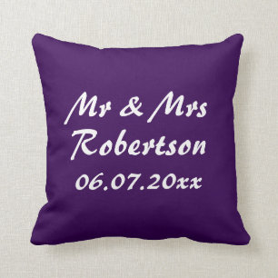 Personalise Mr and Mrs purple wedding zipper Cushion