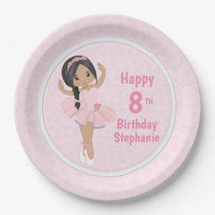 Personalise Multicultural Birthday Ballerina Paper Plate