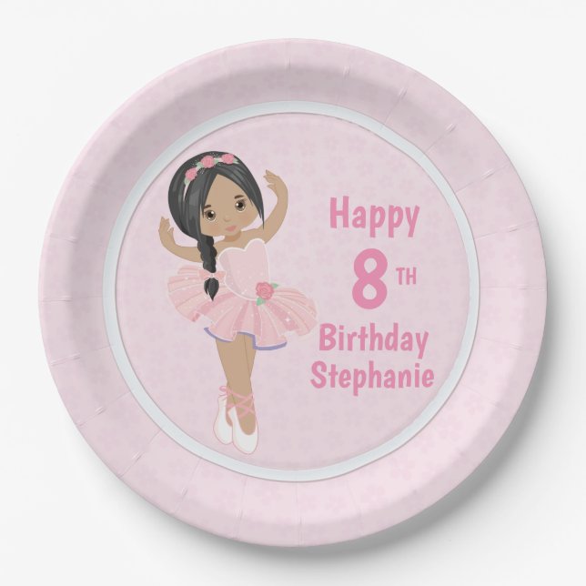 Personalise Multicultural Birthday Ballerina Paper Plate (Front)