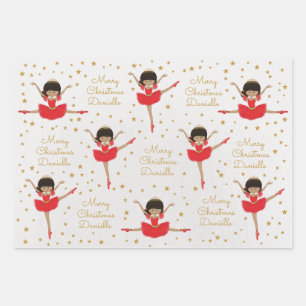 Personalise Multicultural Christmas Ballerina Wrapping Paper Sheet