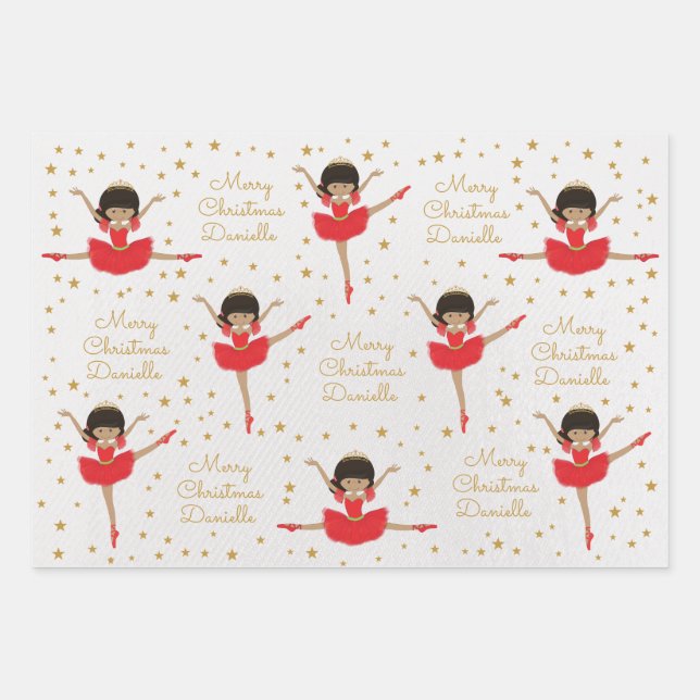 Personalise Multicultural Christmas Ballerina Wrapping Paper Sheet (Front 3)