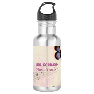 Personalise, Music Butterflies Thanks Teacher 532 Ml Water Bottle