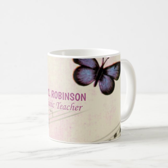 Personalise, Music Butterflies Thanks Teacher Coffee Mug (Front Right)