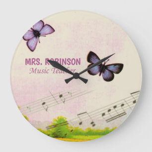Personalise, Music Butterflies Thanks Teacher Large Clock
