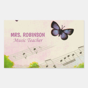 Personalise, Music Butterflies Thanks Teacher Rectangular Sticker