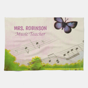Personalise, Music Butterflies Thanks Teacher Tea Towel
