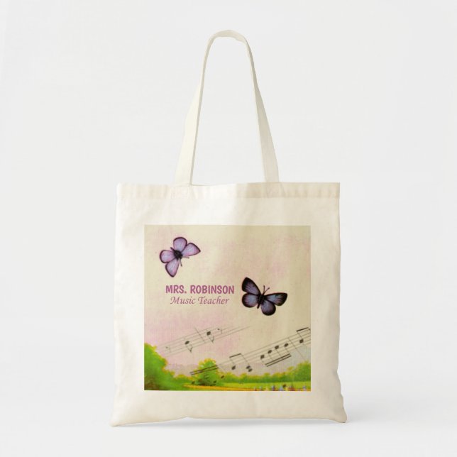 Personalise, Music Butterflies Thanks Teacher Tote Bag (Front)