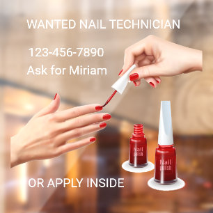 Personalise Nail Salon Technician Wanted Shop Whit Window Cling