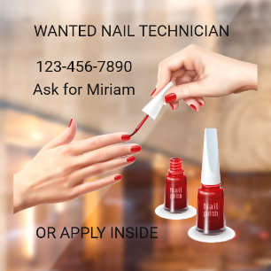 Personalise Nail Salon Technician Wanted Shop Window Cling