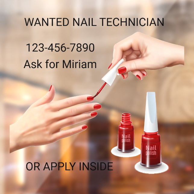 Personalise Nail Salon Technician Wanted Shop Window Cling (Sheet 2)