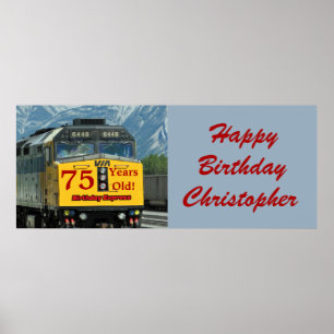Personalise Name 75th Birthday Yellow Train Engine Poster