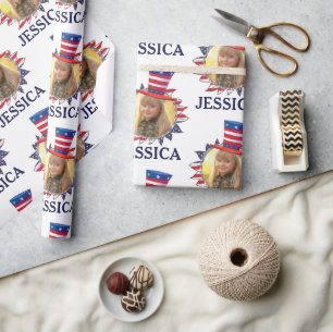 Personalise Name And Photo American USA  Pattern  Wrapping Paper