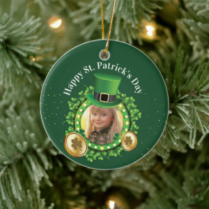 Personalise Name And Photo St. Patrick's Day Green Ceramic Tree Decoration
