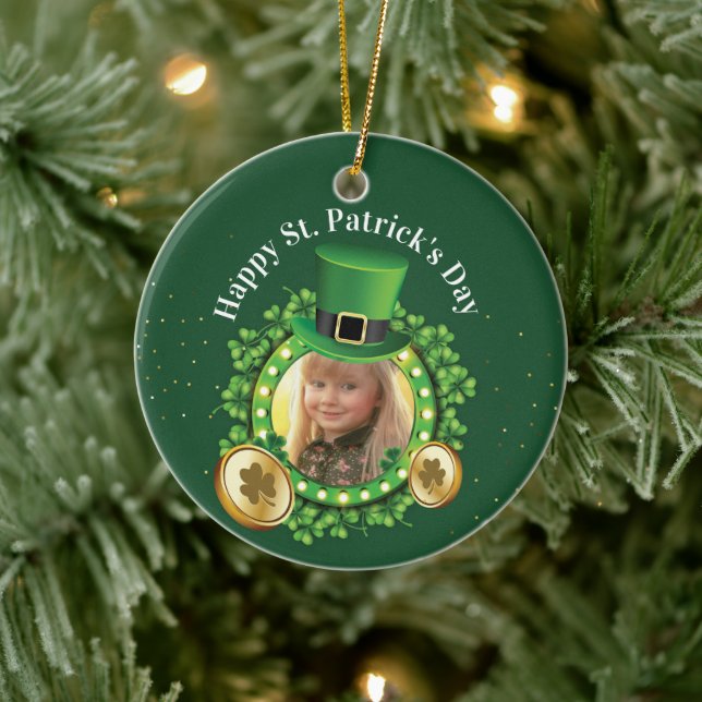 Personalise Name And Photo St. Patrick's Day Green Ceramic Tree Decoration (Tree)