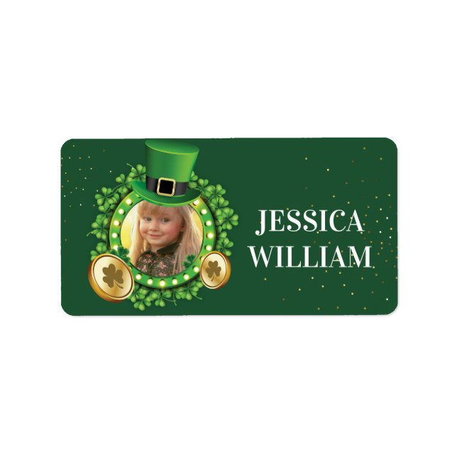 Personalise Name And Photo St. Patrick's Day Green Label (Front)