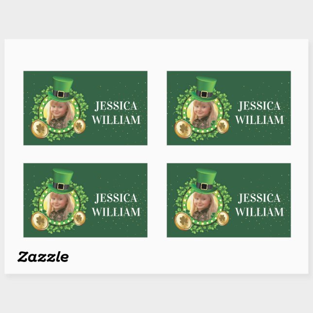 Personalise Name And Photo St. Patrick's Day Green Rectangular Sticker (Sheet)