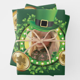 Personalise Name And Photo St. Patrick's Day Green Wrapping Paper Sheet
