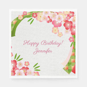 Personalise Name and Text Stylised Cherry Blossoms Napkin
