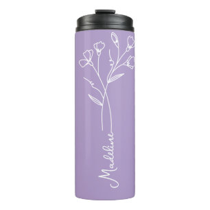 Personalise Name, April Birth Flower Light Purple Thermal Tumbler
