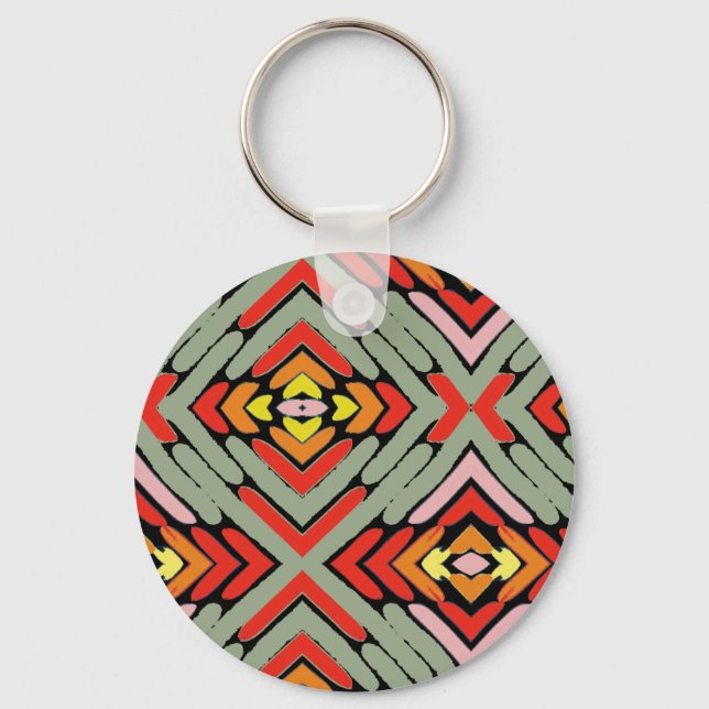Personalise Name Artsy Southwestern Pattern Key Ring (Front)