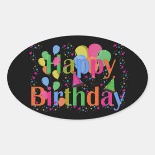 Personalise Name Birthday Party Celebration Art Oval Sticker