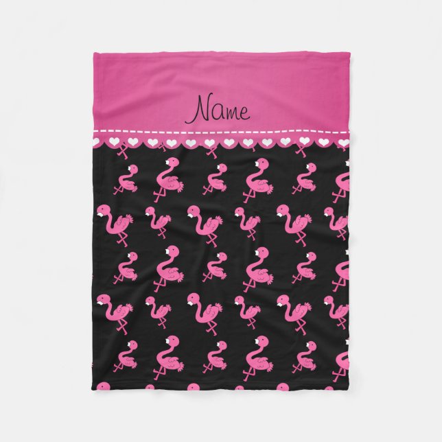 Personalise name black pink flamingos fleece blanket (Front)