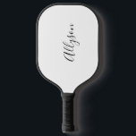 Personalise Name, Black Script, Vertical on White Pickleball Paddle<br><div class="desc">Personalise your name vertically in black script text on white background.</div>