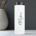Personalise Name, Black Script Vertical, White Thermal Tumbler<br><div class="desc">Personalise your Name In Black Script Text and vertical on white background. Click “Customise” to change colours and type styles.</div>