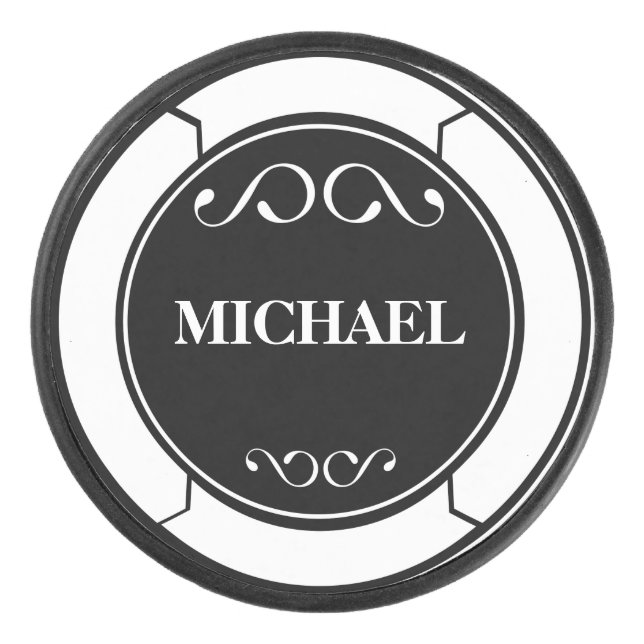 Personalise name black white hockey puck (Front)