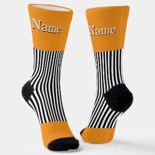 Personalise Name Black White Stripes Orange  Socks
