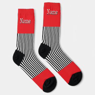 Personalise Name Black White Stripes Red Socks