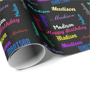 Personalise Name Bold Colours Happy Birthday Gift Wrapping Paper