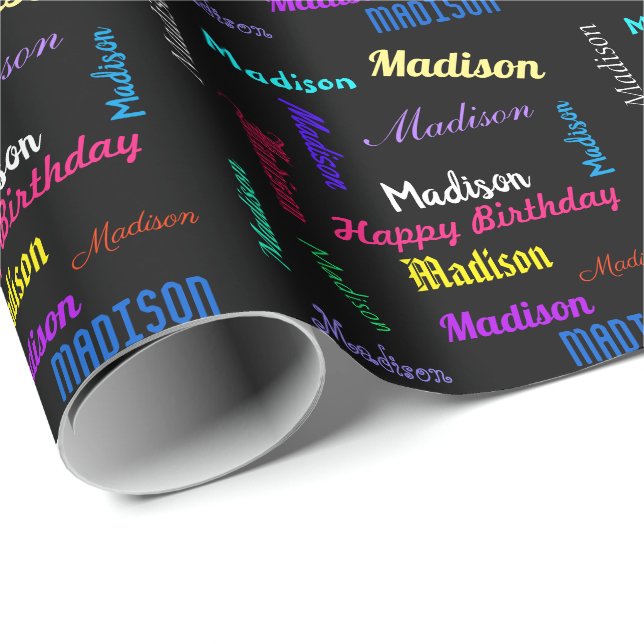 Personalise Name Bold Colours Happy Birthday Gift Wrapping Paper (Roll Corner)