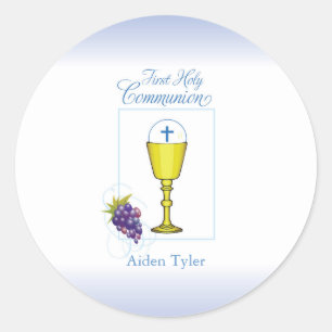 Personalise Name Boy First Communion Chalice, Host Classic Round Sticker