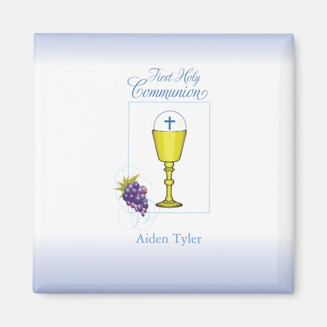 Personalise Name Boy First Communion Chalice, Host Magnet (Front)