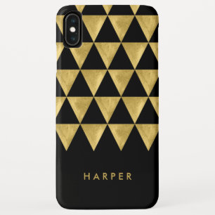 Personalise Name Chic Black Faux Gold Triangle iPhone XS Max Case