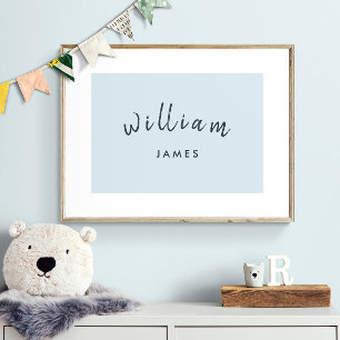 Personalise Name Child Playroom Boy Pastel Blue Poster