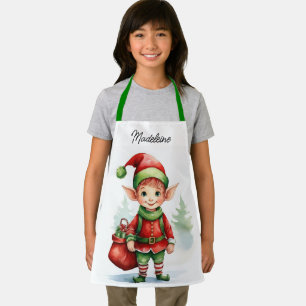 Personalise Name Christmas elf with sack of gifts Apron