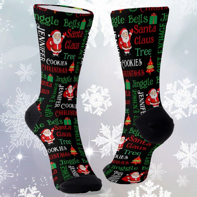 Personalise Name Christmas Santa Claus Tree Socks (Creator Uploaded)