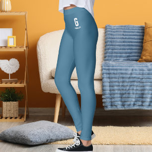 Personalise Name Classic Slate Blue White Monogram Leggings