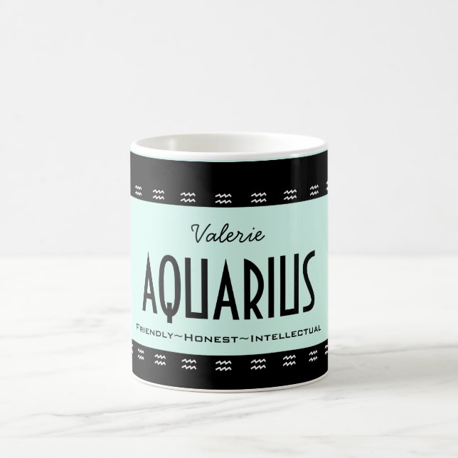Personalise Name-Colour AQUARIUS Birthday Zodiac Coffee Mug (Center)