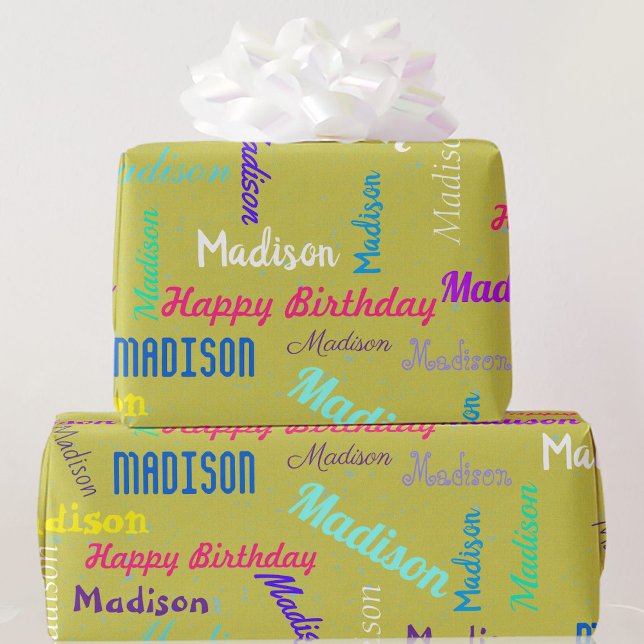 Personalise Name Colourful Birthday Party Gift Wrapping Paper (Creator Uploaded)