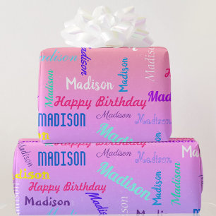 Personalise Name Colourful Birthday Party Gift Wrapping Paper