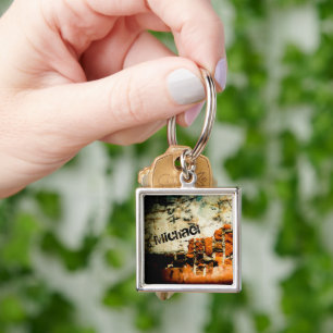 Personalise name Cool White orange Broken brick Wi Key Ring