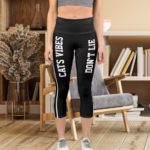 Personalise Name Custom White Black Cat Mum Funny Capri Leggings