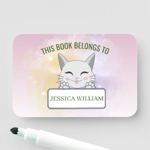 Personalise Name Cute Cat, Back To School Name Tag