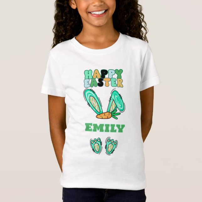 Personalise Name Cute Easter Bunny T-Shirt (Front)