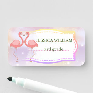 Personalise Name Cute Flamingo, Back To School  Na Tag