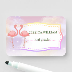 Personalise Name Cute Flamingo, Back To School Name Tag